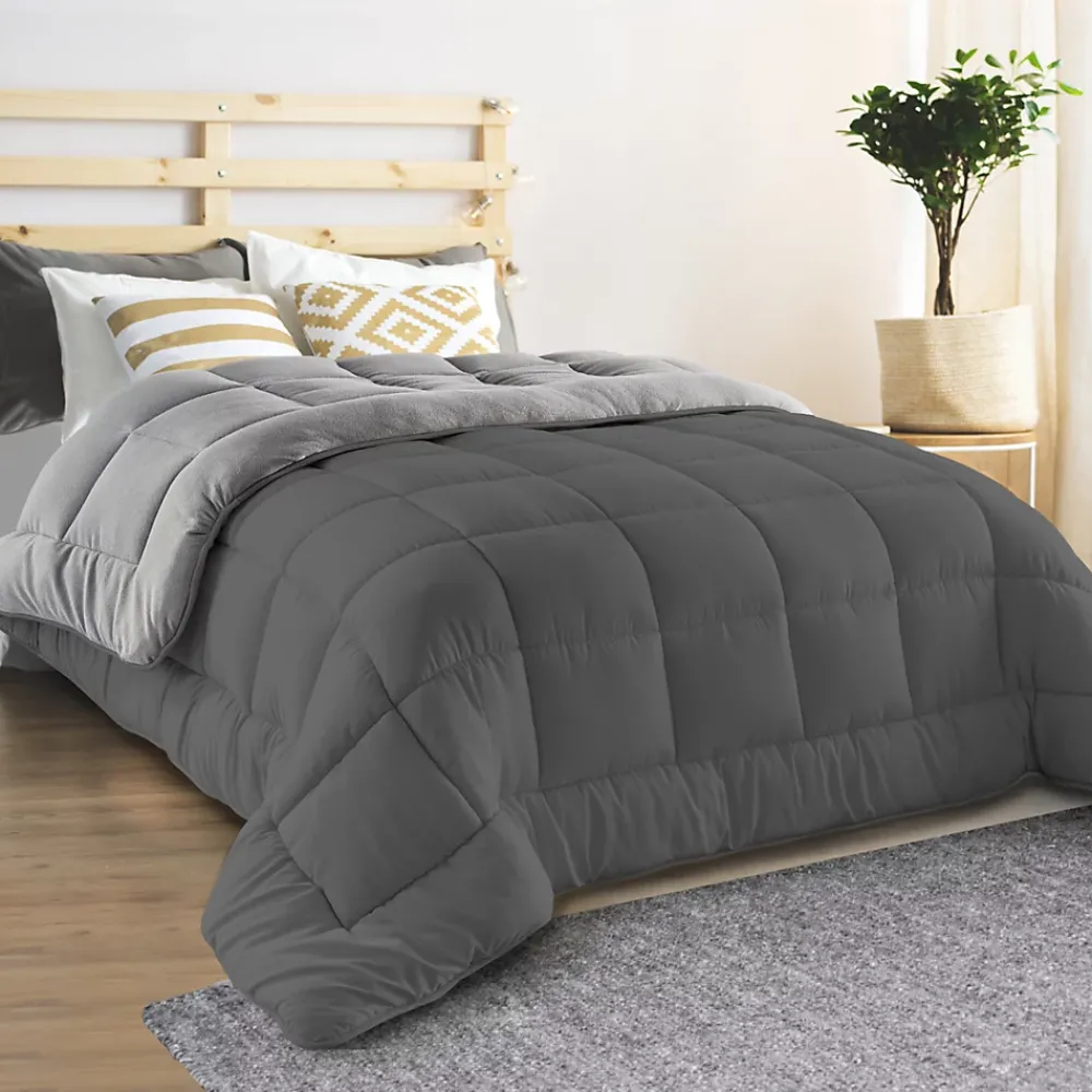 IDMarket Couette 220x240 CM ZOE polaire biface gris clair et gris 400 gr* Couette