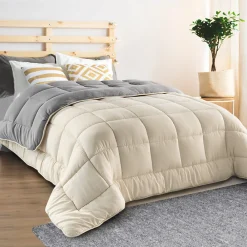 Couette 200x200 CM ZOE polaire biface gris et crème 400 gr>IDMarket Outlet