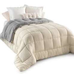 Couette 200x200 CM ZOE polaire biface gris et crème 400 gr><noscript><img width=