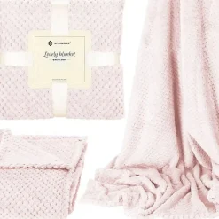 Couverture - - 200 x 220 cm - Polyester - Vieux rose - Motif coquillages><noscript><img width=