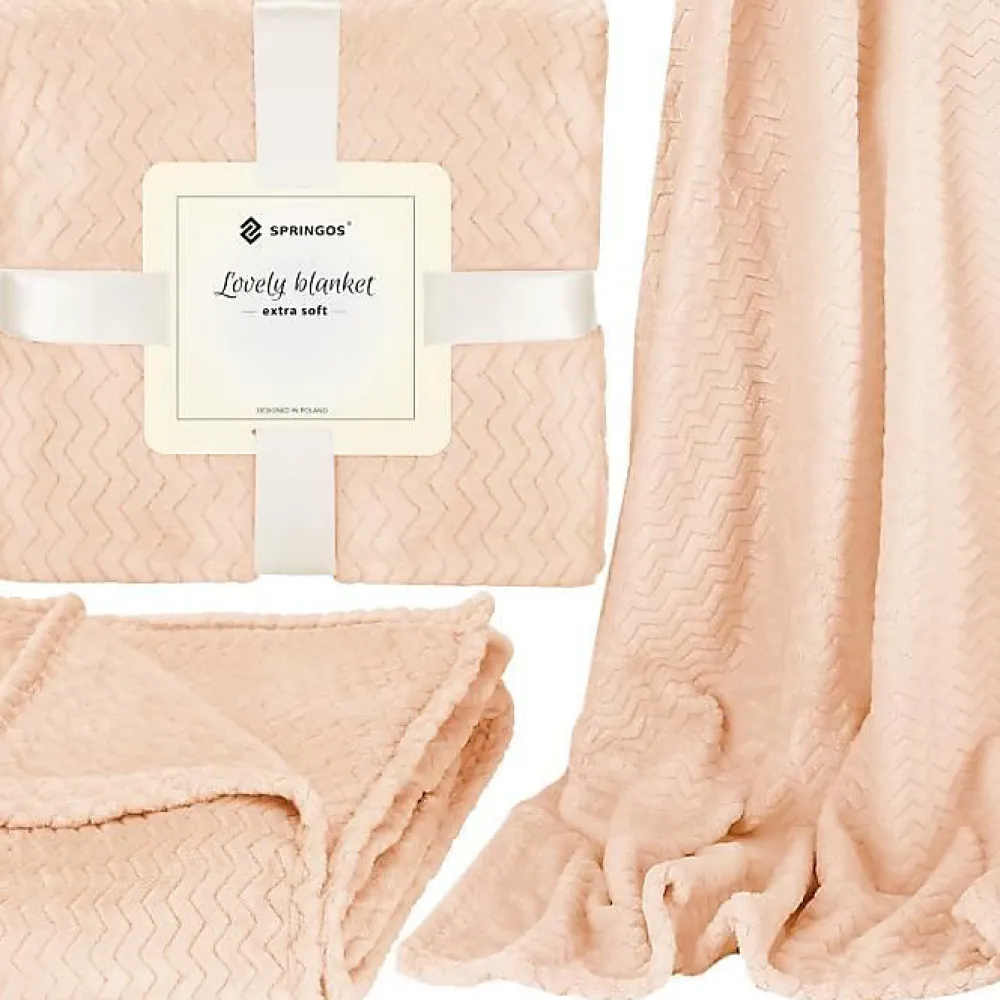 Springos Couverture - - Plaid doux 200x220 cm - Polyester 100% - Zigzag - Vieux rose* Couverture