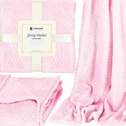 Couverture - - Zigzag - 70 x 160 cm - Polyester - Rose bébé><noscript><img width=