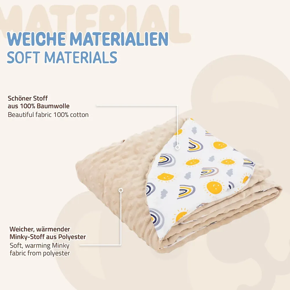 Joyz Couverture bébé moelleuse 84x84 cm beige motif arc-en-ciel en coton/polyester lavable à machine* Couverture