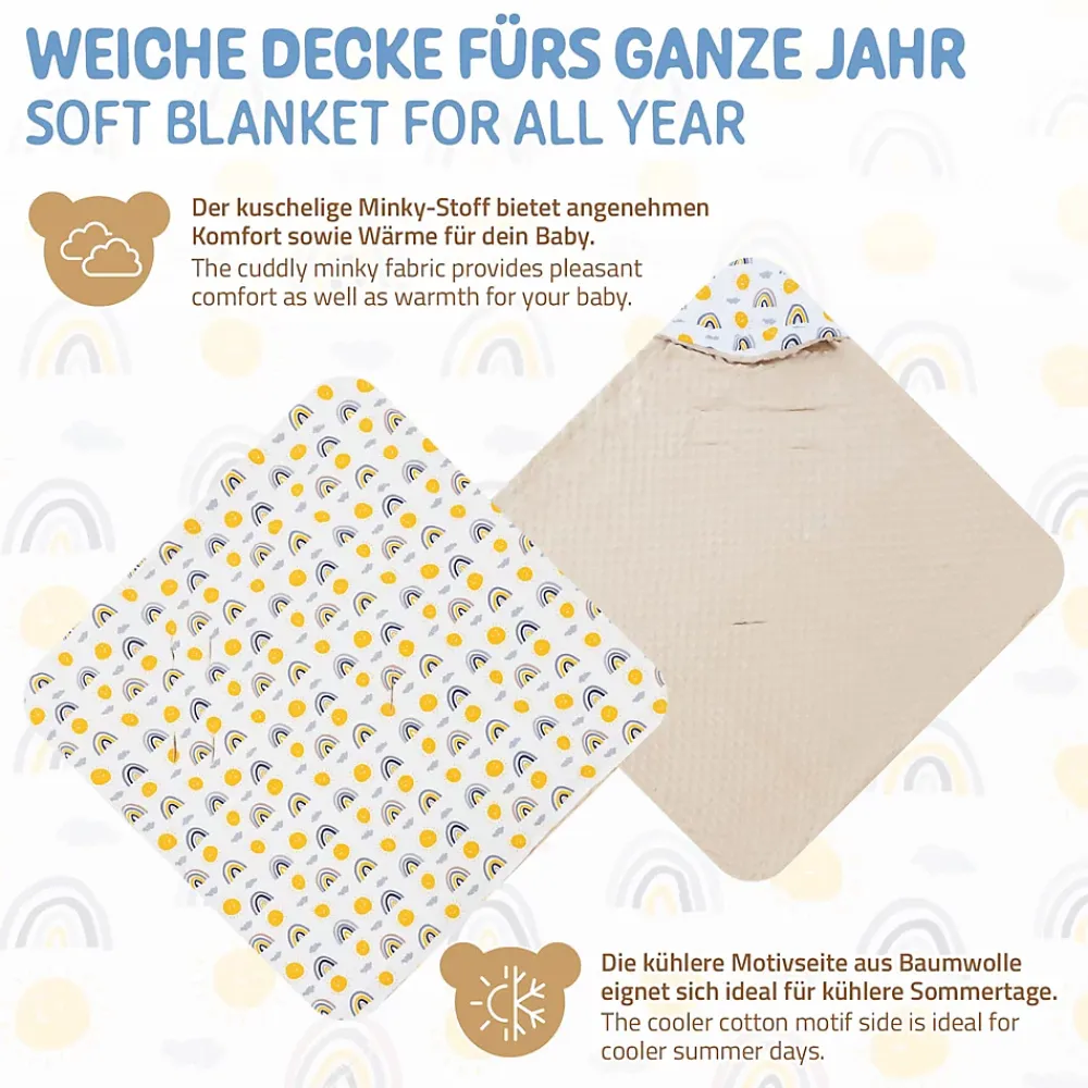 Joyz Couverture bébé moelleuse 84x84 cm beige motif arc-en-ciel en coton/polyester lavable à machine* Couverture