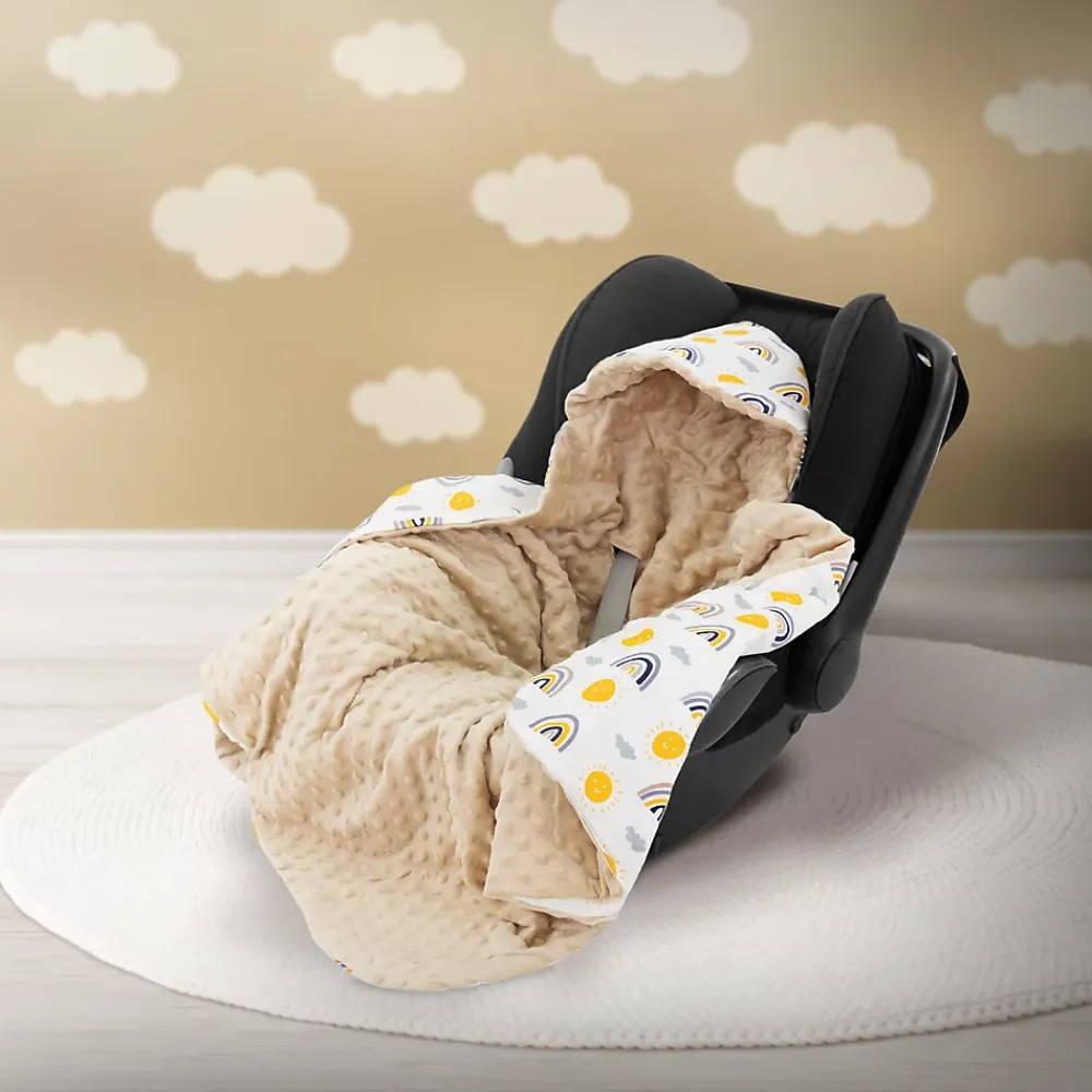 Joyz Couverture bébé moelleuse 84x84 cm beige motif arc-en-ciel en coton/polyester lavable à machine* Couverture