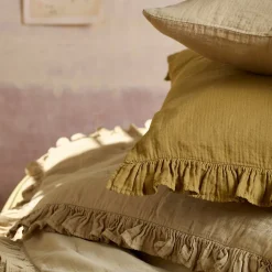 Linnea Couverture courtepointe en mousseline de coton 150x150 cm + 5 cm ELZA marron foin* Couverture