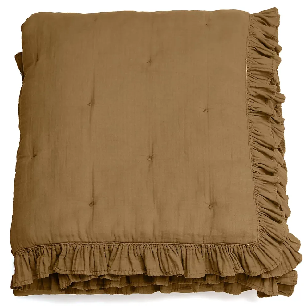 Linnea Couverture courtepointe en mousseline de coton 150x150 cm + 5 cm ELZA marron foin* Couverture