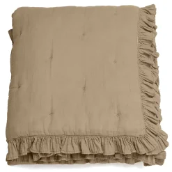 Linnea Couverture courtepointe en mousseline de coton 150x150 cm + 5 cm ELZA marron camel* Couverture