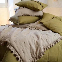 Couverture courtepointe en mousseline de coton 150x150 cm + 5 cm ELZA beige ficelle>Linnea Outlet