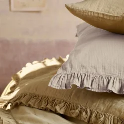 Couverture courtepointe en mousseline de coton 150x150 cm + 5 cm ELZA beige ficelle><noscript><img width=