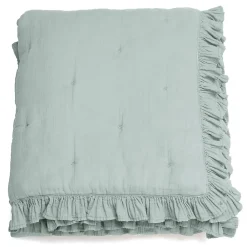Couverture courtepointe en mousseline de coton 150x150 cm + 5 cm ELZA gris lichen>Linnea Clearance