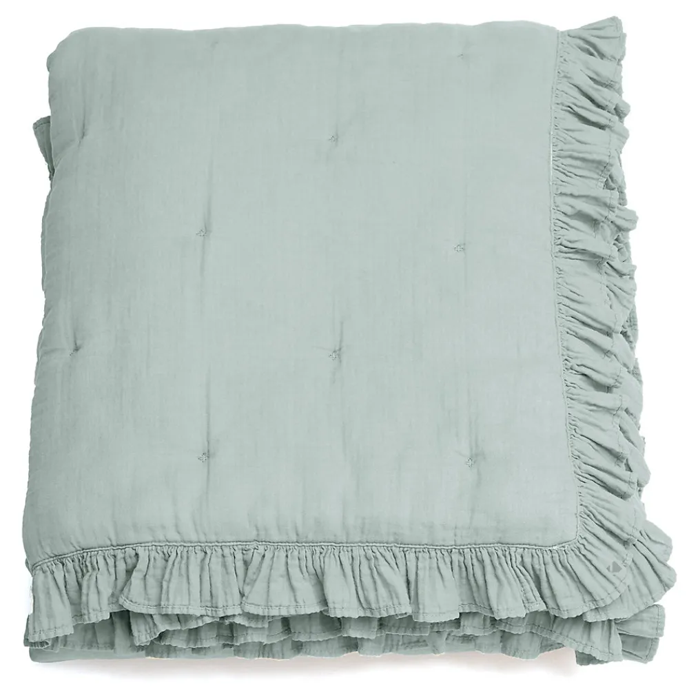 Couverture courtepointe en mousseline de coton 150x150 cm + 5 cm ELZA gris lichen>Linnea Clearance