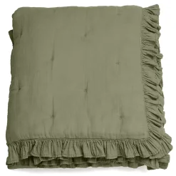 Linnea Couverture courtepointe en mousseline de coton 150x150 cm + 5 cm ELZA vert mousse* Couverture