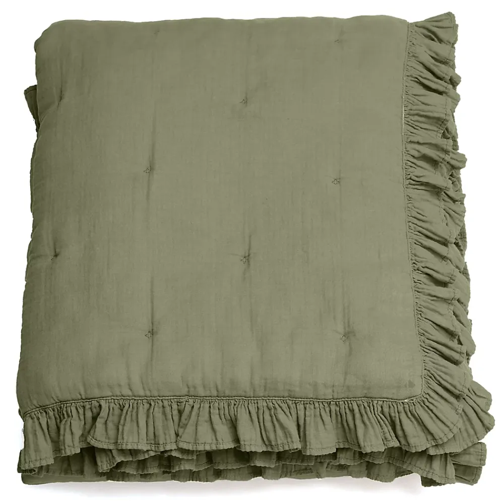 Linnea Couverture courtepointe en mousseline de coton 150x150 cm + 5 cm ELZA vert mousse* Couverture