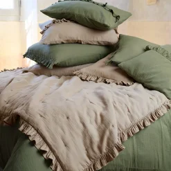 Linnea Couverture courtepointe en mousseline de coton 150x150 cm + 5 cm ELZA vert mousse* Couverture
