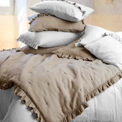 Couverture courtepointe en mousseline de coton 150x150 cm + 5 cm ELZA blanc neige>Linnea Online