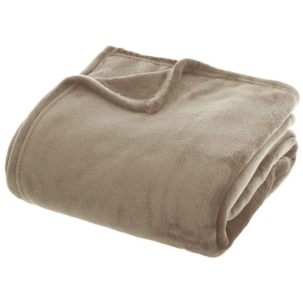 Atmosphera Couverture flanelle 180 x 230 cm beige polyester* Boutis, Couvre-Lit, Édredon