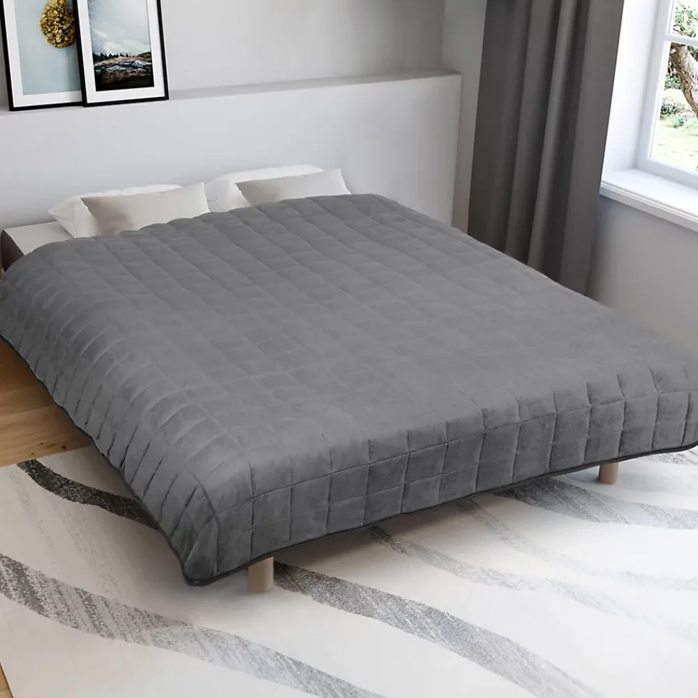 IDMarket Couverture lestée 150x200 CM CELESTE bicolore gris clair et gris 9 kg* Couverture