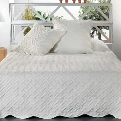 Couverture molletonné surpiquage graphique (150x150 cm - Blanc cassé)>Linder