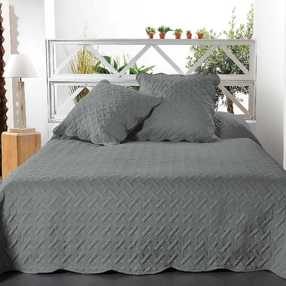 Couverture molletonné surpiquage graphique (180x240 cm - Gris Foncé)>Linder