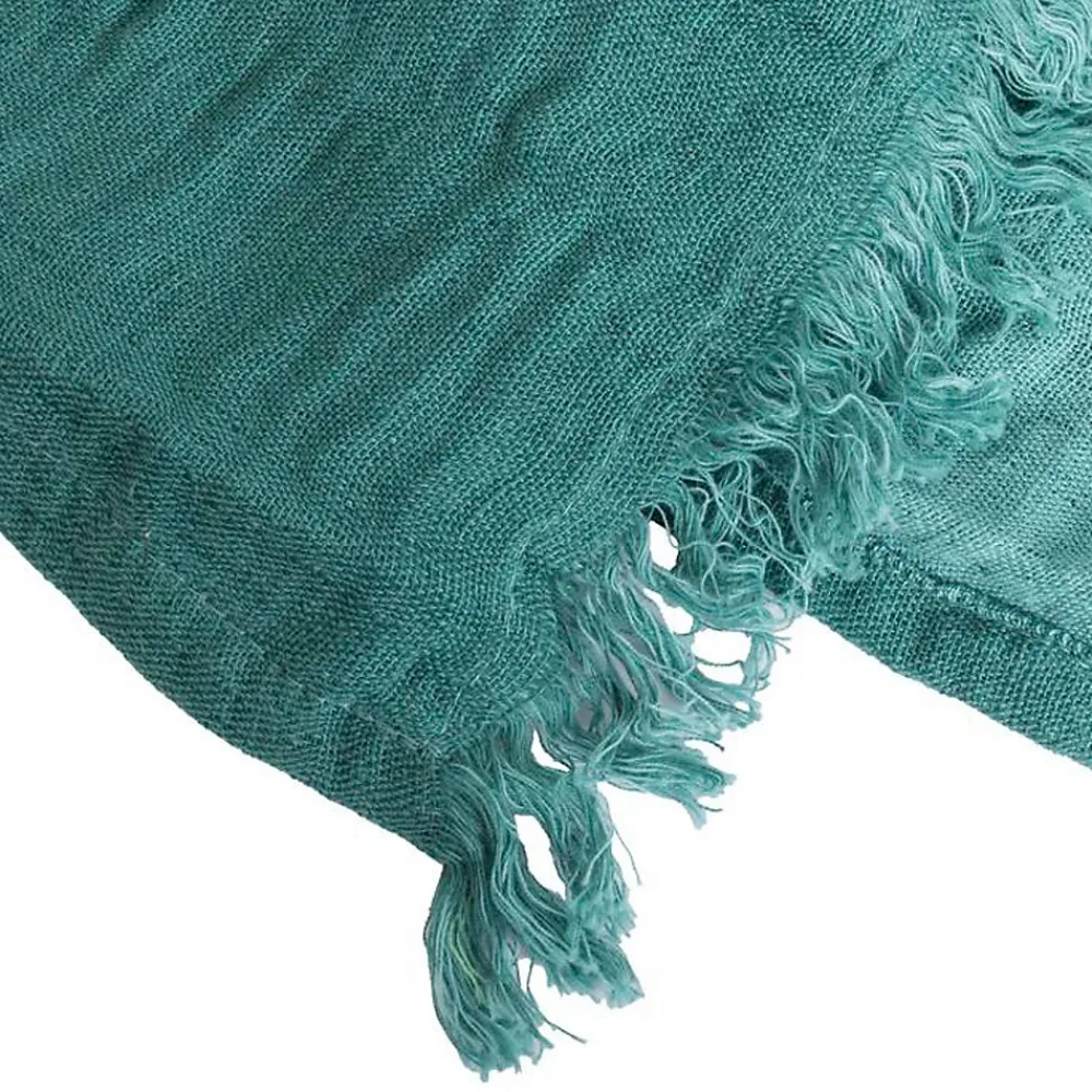 Couverture plaid 100% coton bleu turquoise avec franges 130x170cm BITALD ->Sacasa