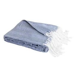 Sacasa Couverture plaid 100% coton bleu marine avec franges 180x220cm ZIGORA -* Boutis, Couvre-Lit, Édredon