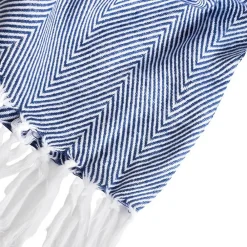 Sacasa Couverture plaid 100% coton bleu marine avec franges 180x220cm ZIGORA -* Boutis, Couvre-Lit, Édredon
