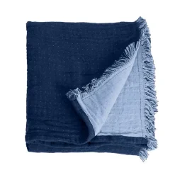 Sacasa Couverture plaid 100% coton bleu marine avec franges 130x170cm BITALD -* Boutis, Couvre-Lit, Édredon