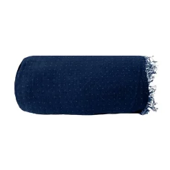 Sacasa Couverture plaid 100% coton bleu marine avec franges 130x170cm BITALD -* Boutis, Couvre-Lit, Édredon