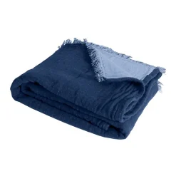 Sacasa Couverture plaid 100% coton bleu marine avec franges 130x170cm BITALD -* Boutis, Couvre-Lit, Édredon