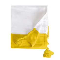 Sacasa Couverture plaid 100% coton jaune avec pompons 130x170cm SLAVANN -* Boutis, Couvre-Lit, Édredon