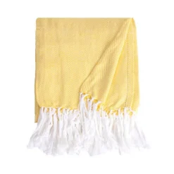 Couverture plaid 100% coton jaune avec franges 180x220cm ZIGORA -><noscript><img width=