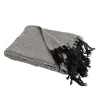 Couverture plaid 100% coton noire avec franges ZIGGY ->Sacasa Discount