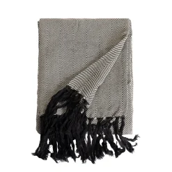 Couverture plaid 100% coton noire avec franges ZIGGY -><noscript><img width=