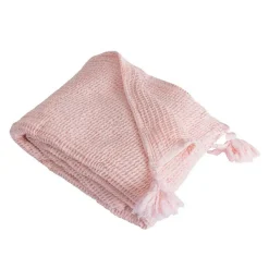 Couverture plaid 100% coton rose pâle avec pompons 130x170cm ARNISKA ->Sacasa
