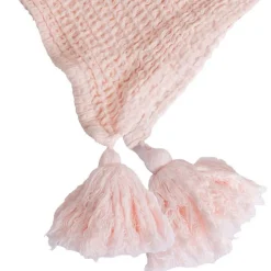 Couverture plaid 100% coton rose pâle avec pompons 130x170cm ARNISKA -><noscript><img width=