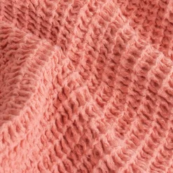 Couverture plaid 100% coton rose saumon avec pompons 130x170cm ARNISKA -><noscript><img width=