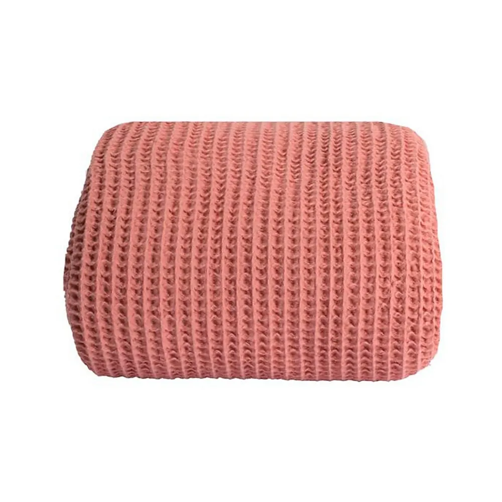 Couverture plaid 100% coton rose saumon avec pompons 130x170cm ARNISKA ->Sacasa New