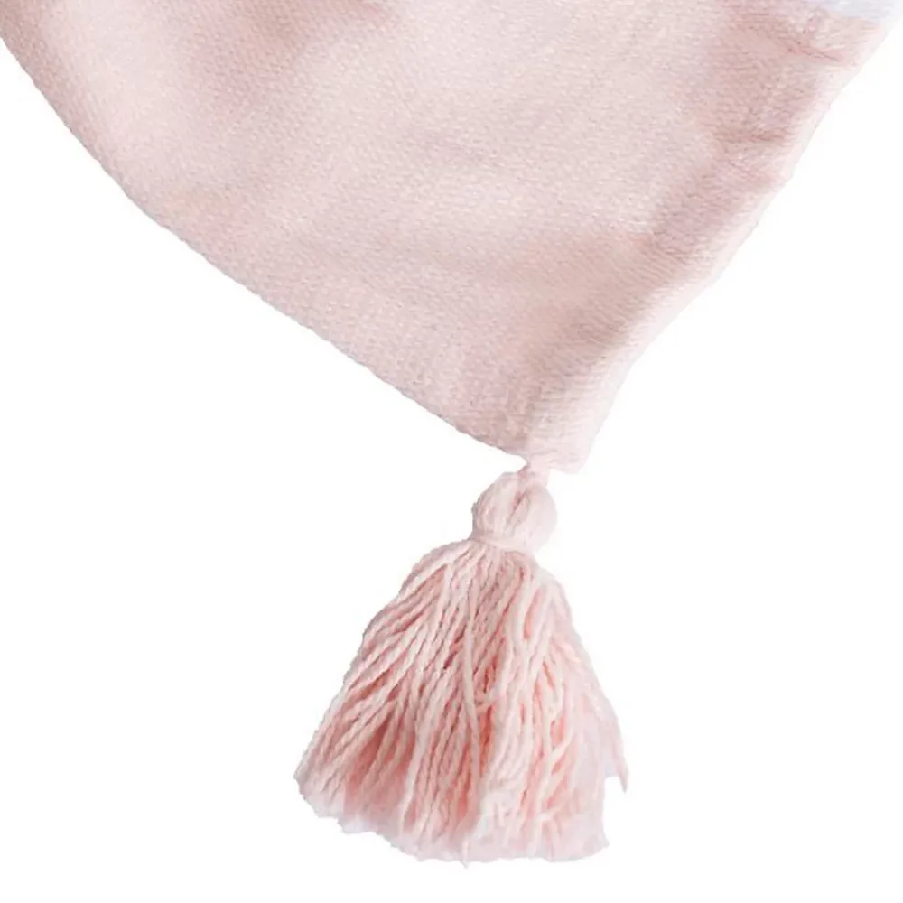 Sacasa Couverture plaid 100% coton rose pâle avec pompons 130x170cm SLAVANN -* Boutis, Couvre-Lit, Édredon