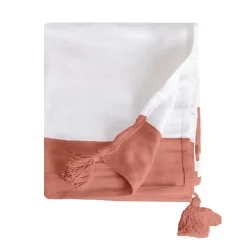 Sacasa Couverture plaid 100% coton rose saumon avec pompons 130x170cm SLAVANN -* Boutis, Couvre-Lit, Édredon