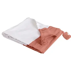 Sacasa Couverture plaid 100% coton rose saumon avec pompons 130x170cm SLAVANN -* Boutis, Couvre-Lit, Édredon
