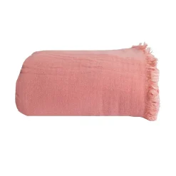Sacasa Couverture plaid 100% coton rose saumon avec franges 180x220cm BITALD -* Boutis, Couvre-Lit, Édredon