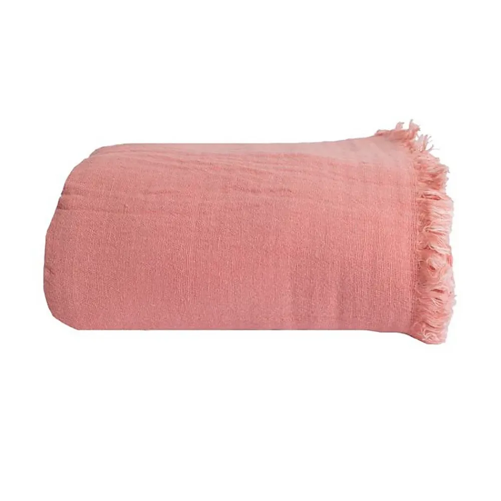 Sacasa Couverture plaid 100% coton rose saumon avec franges 180x220cm BITALD -* Boutis, Couvre-Lit, Édredon