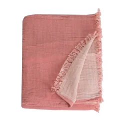 Sacasa Couverture plaid 100% coton rose saumon avec franges 180x220cm BITALD -* Boutis, Couvre-Lit, Édredon