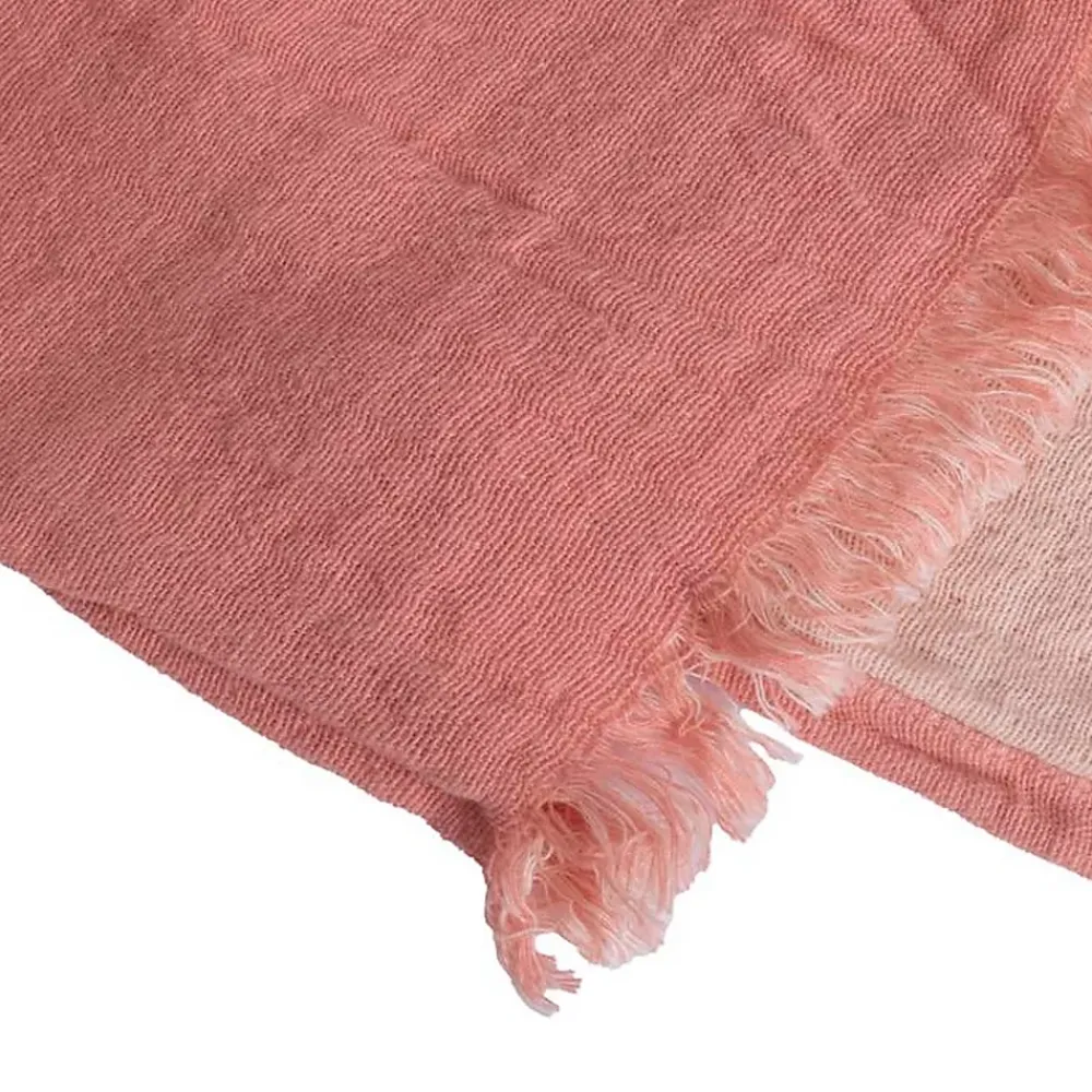 Sacasa Couverture plaid 100% coton rose saumon avec franges 180x220cm BITALD -* Boutis, Couvre-Lit, Édredon