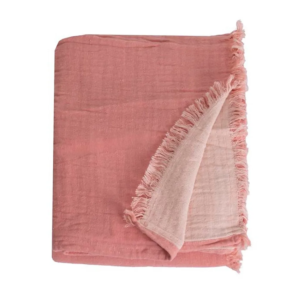 Sacasa Couverture plaid 100% coton rose saumon avec franges 180x220cm BITALD -* Boutis, Couvre-Lit, Édredon