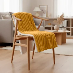 Sacasa Couverture plaid BERGIL en polyester jaune 180x220 cm -* Boutis, Couvre-Lit, Édredon
