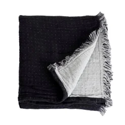 Sacasa Couverture plaid BITALD en coton 100 % - Noir avec franges - 130x170 cm -* Boutis, Couvre-Lit, Édredon