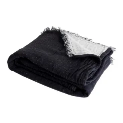 Sacasa Couverture plaid BITALD en coton 100 % - Noir avec franges - 130x170 cm -* Boutis, Couvre-Lit, Édredon