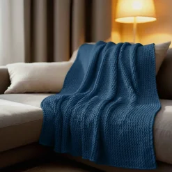 Couverture plaid bleu saphir 130x170cm TRICOVA ->Sacasa New